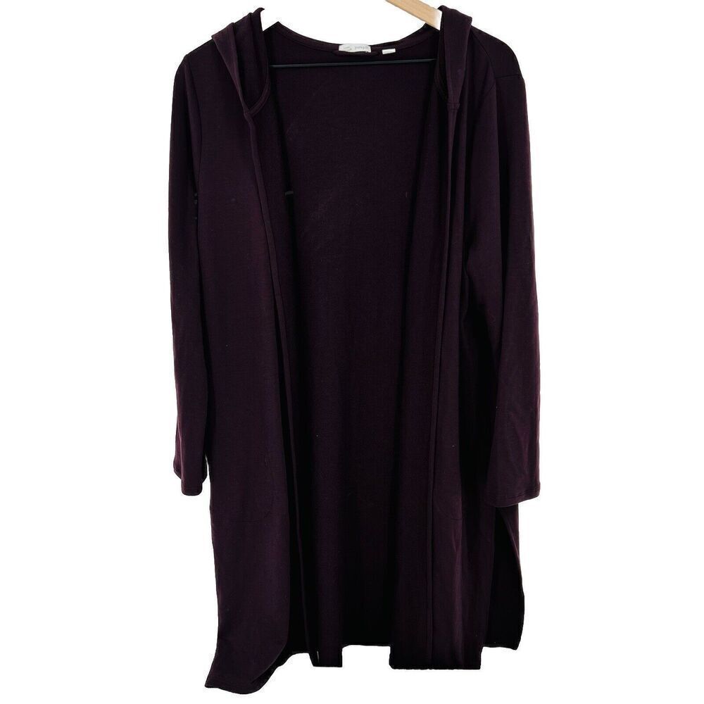 J Jill Luxe Long Sleeve Open Front Cardigan Duster Hoodie Purple Large Petite